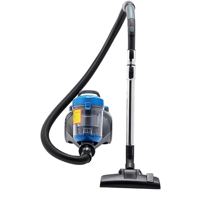 Amazon Basics Powerful bagless hoover with energy efficiency class A, including Dust and crevice nozzle, Black and Blue