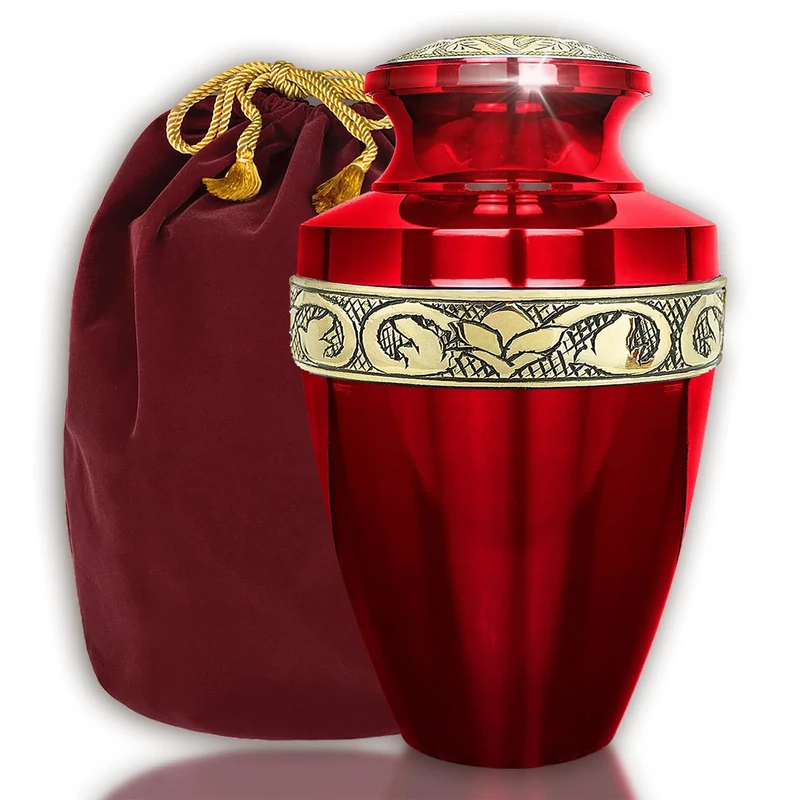 Serenity Large Red Beautiful Adult Cremation Urn for Human Ashes - w Velvet Bag