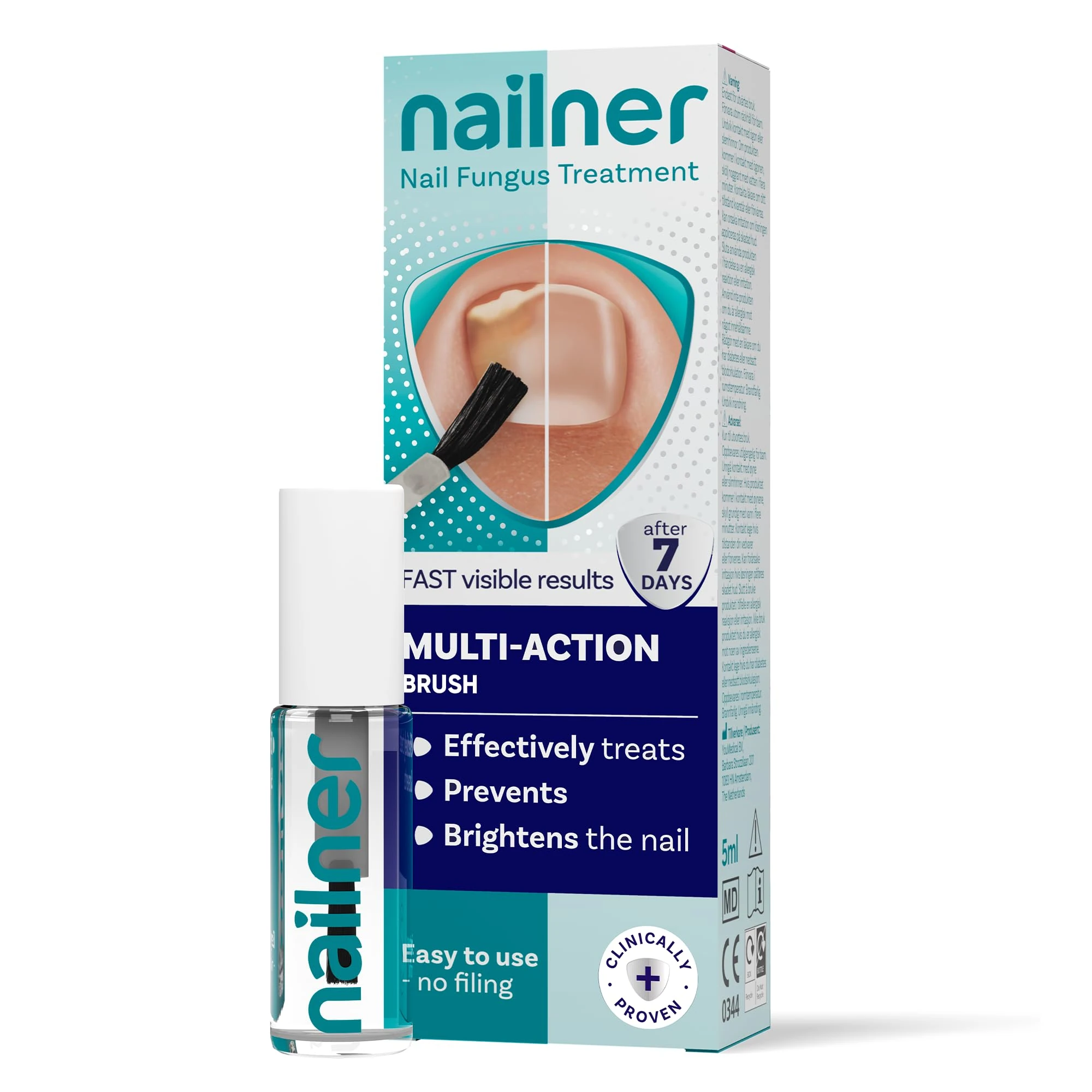 Nailner Fungal Nail Treatment Brush Extra Strong 5ml - 2in1 Treat & Prevent Toe Nail Fungus - Treat Antifungal Nail Infection - Clinically Tested & Fast Results