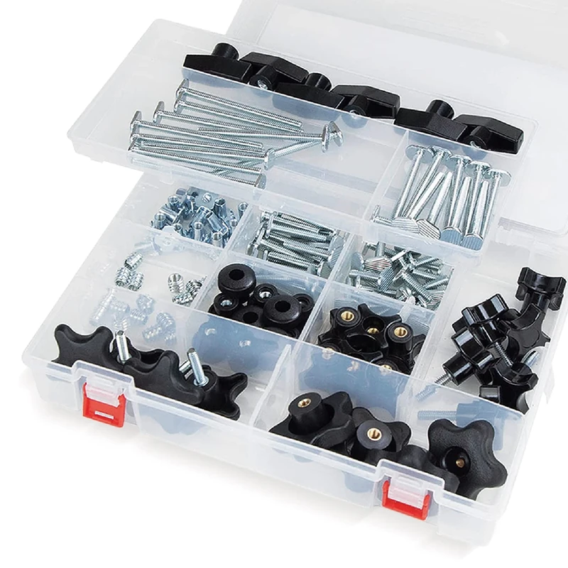 POWERTEC 71128 128 Piece Set T-Track Knob Kit, 5/16"-18 Threaded Bolts and Washers, T Track Bolts, T Track Accessories for Woodworking Jigs and Fixtures