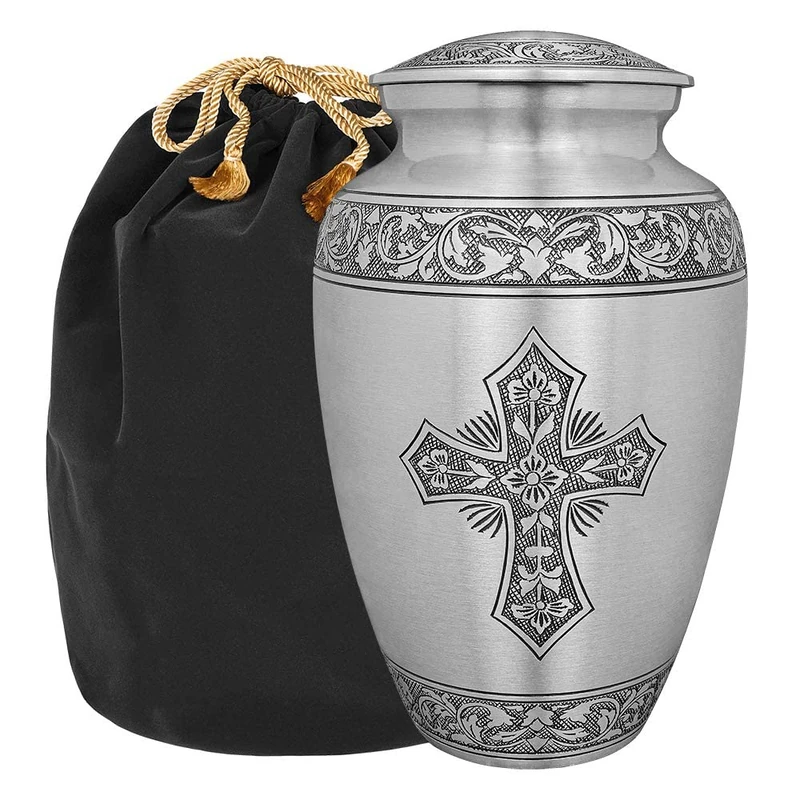 Trupoint Memorials Cremation Urns for Human Ashes - Decorative Urns, Urns for Human Ashes Female & Male, Urns for Ashes Adult Female, Funeral Urns - Cross Pewter, Large