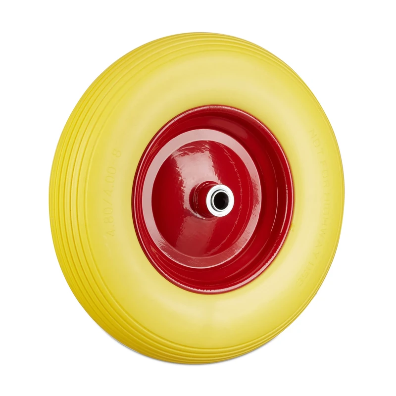 Relaxdays Wheelbarrow Wheel 4.80 4.00-8, Solid Rubber, Steel Rim, Flat Spare Tire, 100kg Capacity, Yellow