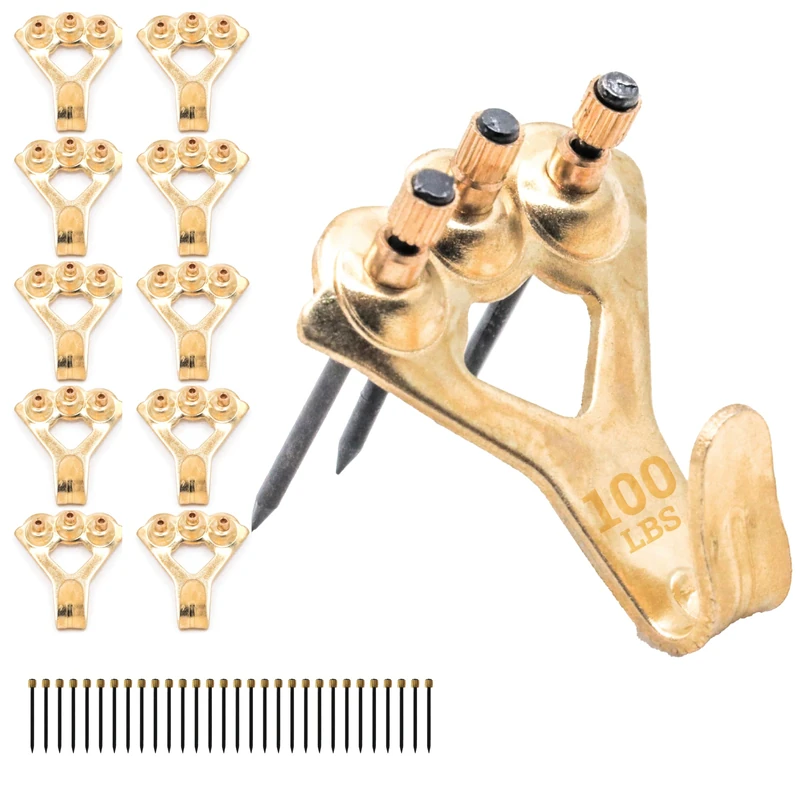 PHS 100 lb Picture Hangers, 100 Pack with Nails - Picture Hanging Hooks, Picture Hanging Hardware, Frame Hooks or Hangers, Heavy Duty Picture Hangers, Mirror Hanger - for Drywall and Plaster