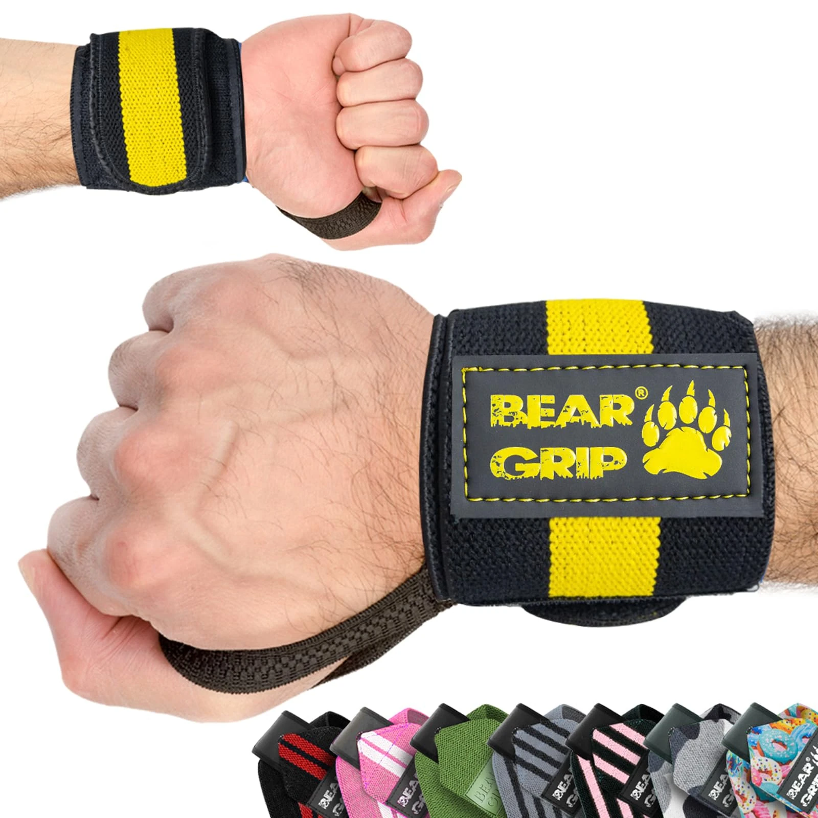 BEAR GRIP - Weight lifting wrist support wraps (Sold in pairs) (YELLOW)