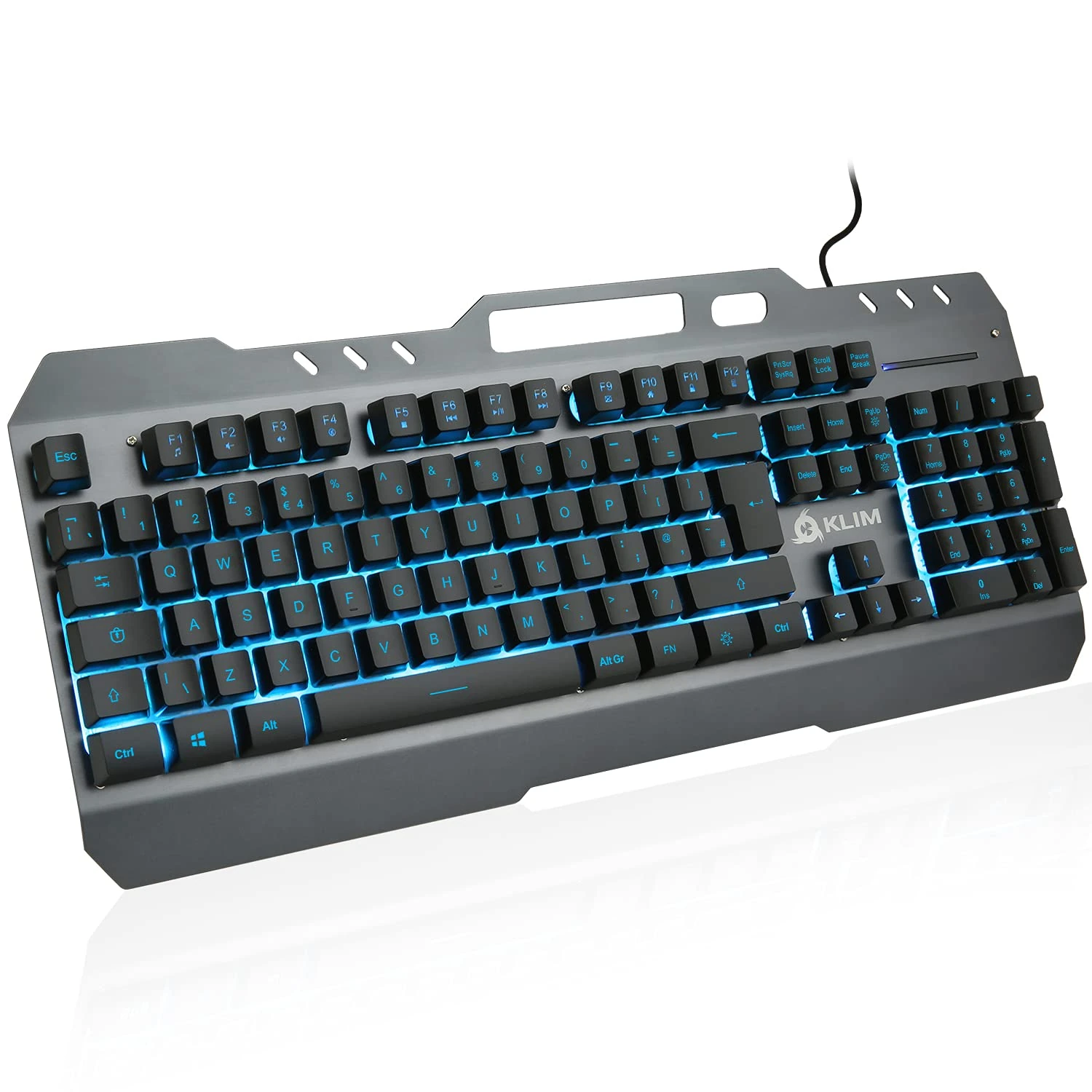 KLIM Lightning Gaming Keyboard - NEW -7 LED Colors - Ergonomic Mechanical Feel Keyboard with Metal Frame - Compatible with PC Mac PS4 PS5 Xbox One - Wired Hybrid Keyboard