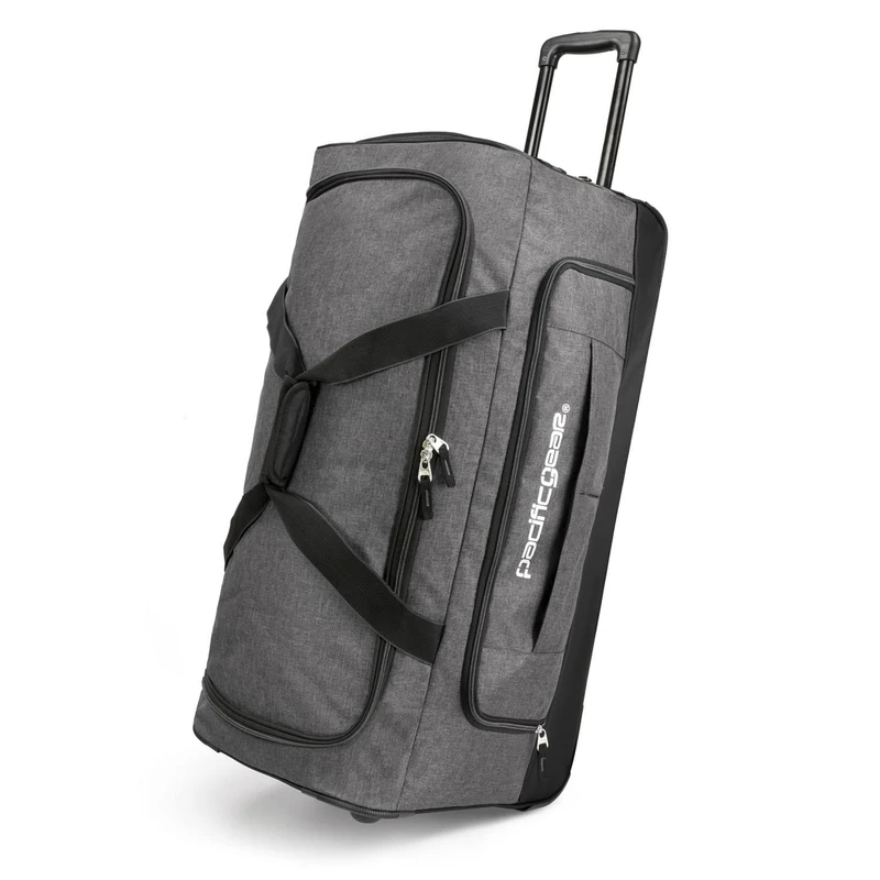 Pacific Gear Wheeled Rolling Duffel Bag, Durable Design, Telescoping Handle, Multiple Compartments, Tie-Down Capabilities, Grey, 76.20 cm, Drop Bottom Rolling Duffel Bag