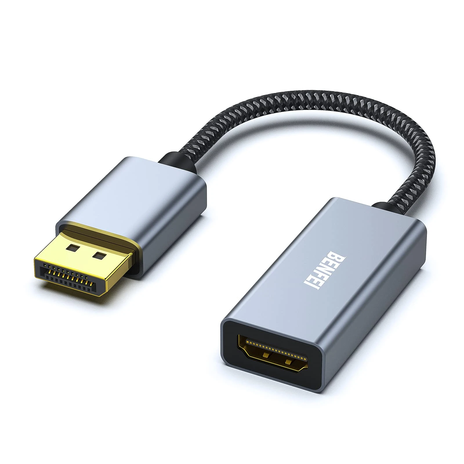 BENFEI DisplayPort to HDMI Adapter 4K, DP to HDMI Uni-Directional 4K@30Hz,1440p@60Hz Compatible with HP, ThinkPad, AMD, NVIDIA, Desktop and More[Gold-Plated, Aluminium Shell&Nylon Cable]