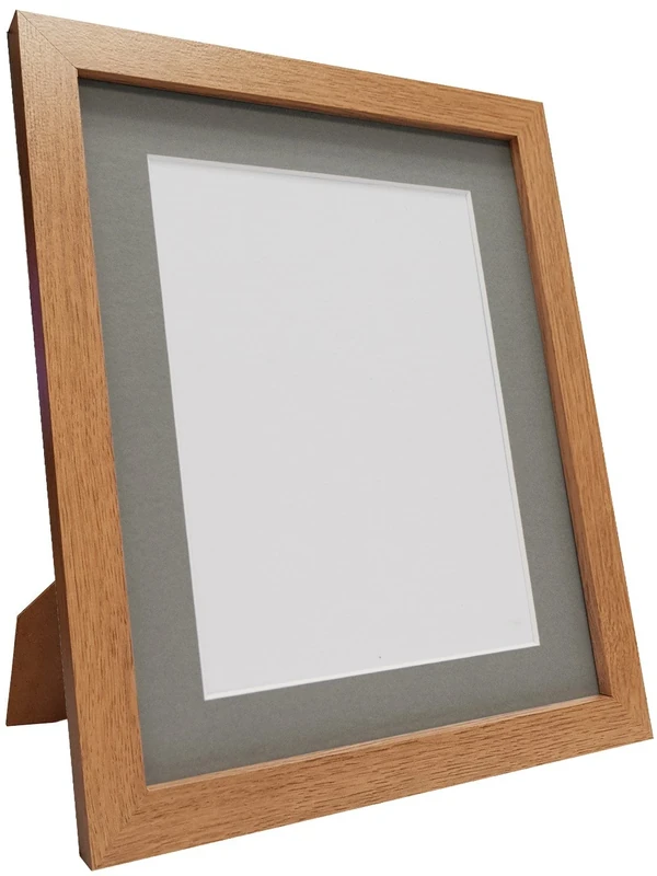 Q7 Picture Photo Frame, Oak with Dark Grey Mount, 30 x 24 Image Size 24 x 18 Inch, Plastic Glass