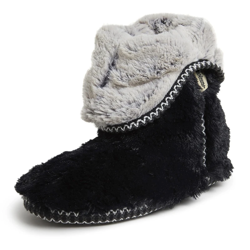 Dearfoams Women's Beth Foldover Boot Slipper, Black, 9/10 UK