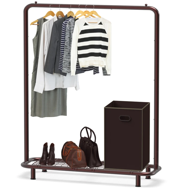 Simple Houseware Clothing Rack with Industrial Pipe and Bottom Shelves, Bronze - Image 1