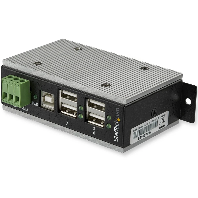 StarTech.com 4 Port USB 2.0 Hub - Metal Industrial USB-A Hub (4x USB-A) with ESD & Surge Protection - Extended Operating Temp -40 to 185°F - Din Rail/Wall/Desk Mountable - USB Expander Hub (HB20A4AME)