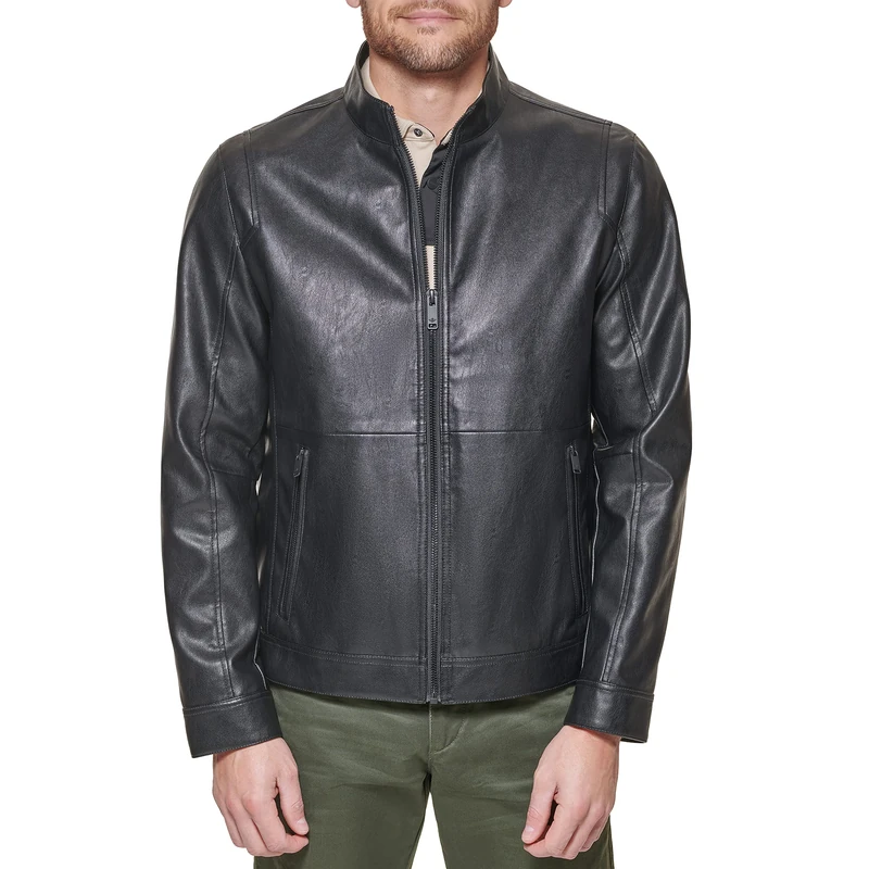 Dockers Men's The Dylan Faux Leather Racer Jacket, Black, Medium
