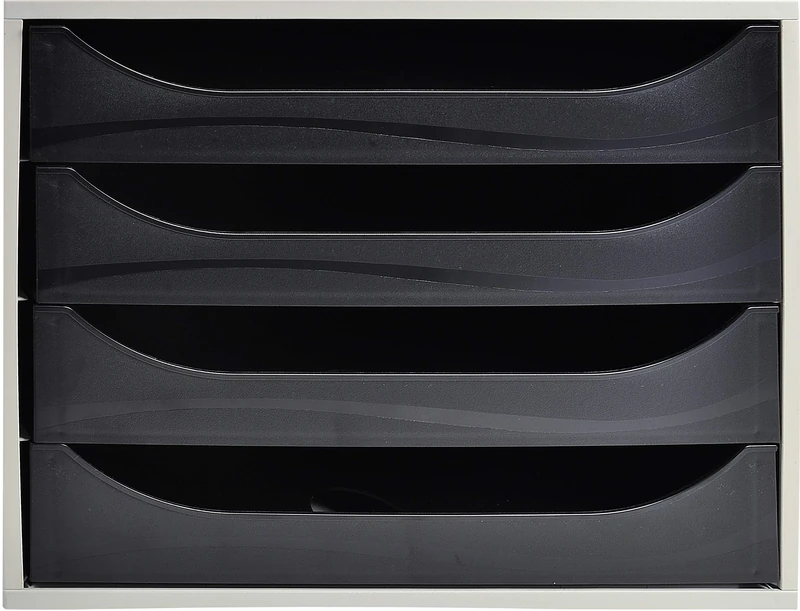 Exacompta - Ref 2286014D - EcoBox Drawer Set - 248 x 284 x 234mm in Size, 4 Drawers, Suitable for A4+ Documents, Stackable, Safety Stop Feature - Black