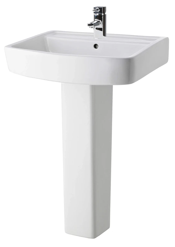 Nuie CBL010 Modern Bathroom 1 Tap Hole Basin with Full Pedestal, 600mm, White, 600 mm