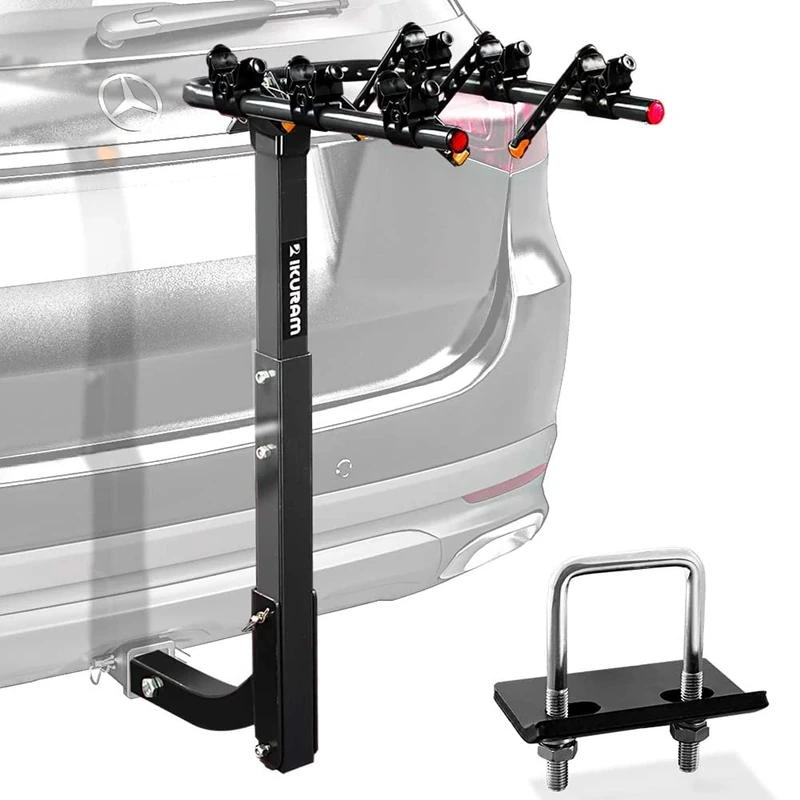 IKURAM 3 Bike Rack Bicycle Carrier Racks Hitch Mount Double Foldable Rack for Cars, Trucks, SUV's and minivans with a 2" Hitch Receiver
