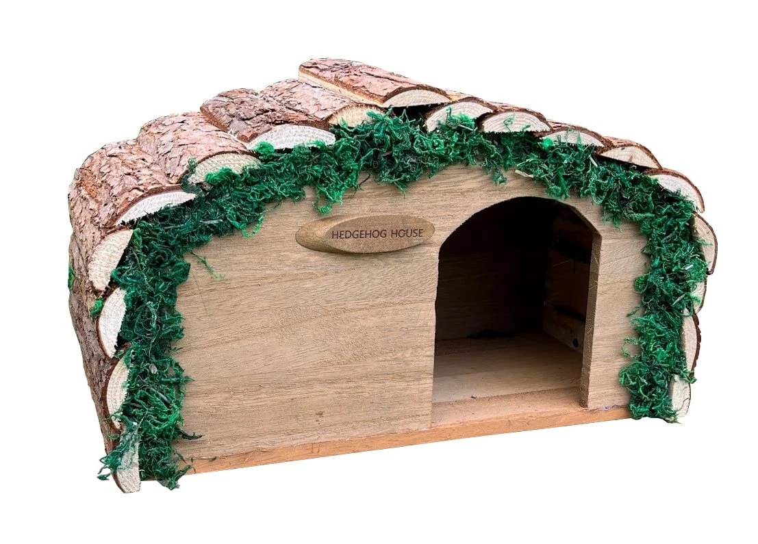 Selections Wooden Hedgehog House Hibernation Shelter with Bark Roof