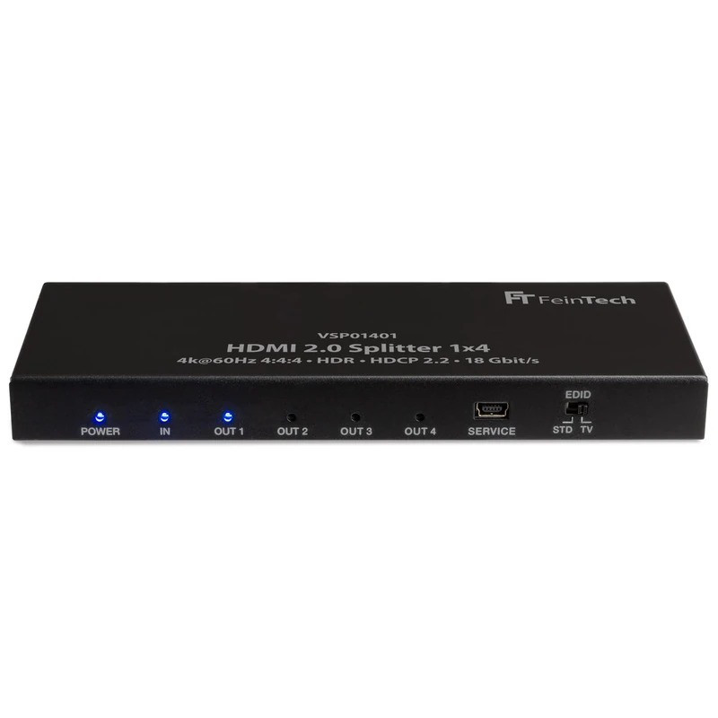 FeinTech VSP01401 HDMI 2.0 Splitter 1 in 4 out distributor Ultra-HD 4K@60Hz YUV 4:4:4 HDR HDCP 2.2 EDID 18 Gbps