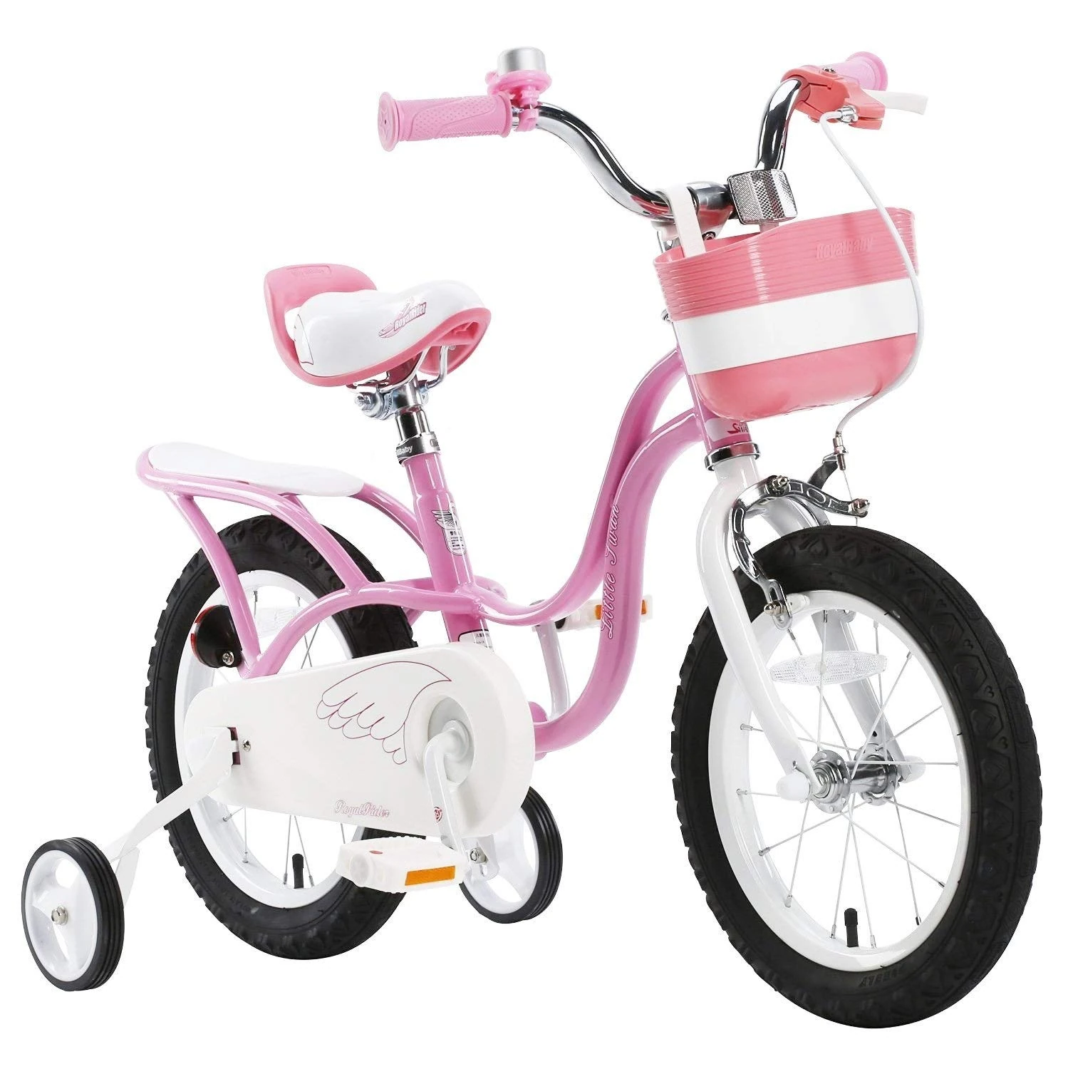 Royal Baby Girls' swan Kids Children Child Bike Bicycle stabilisers, Pink, 12"