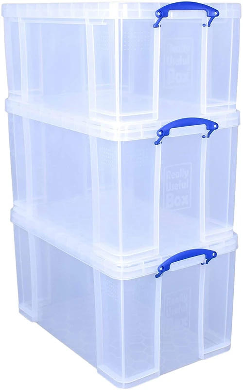 Really Useful Box Plastic Storage (Bonus Pack of 3) 2 x 84 Litre + 1 x 64 Litre Clear