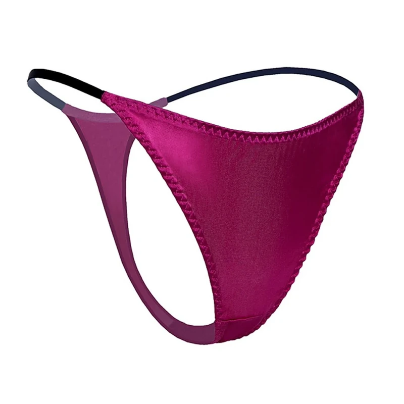 SilRiver Womens Silk Spandex G-String Thong Panty, Sexy T-Back Underwear with Soft Satin (X-Large, Rose Violet)