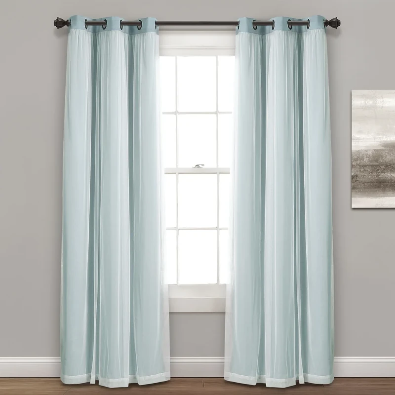 Lush Décor Grommet Sheer Panels with Insulated Blackout Lining Blue Set 38X84
