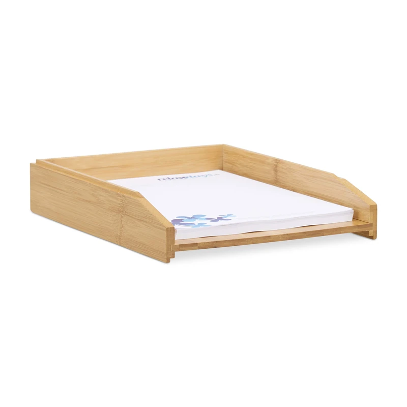Relaxdays Bamboo Document Filing Tray, Stackable, DIN A4, Natural