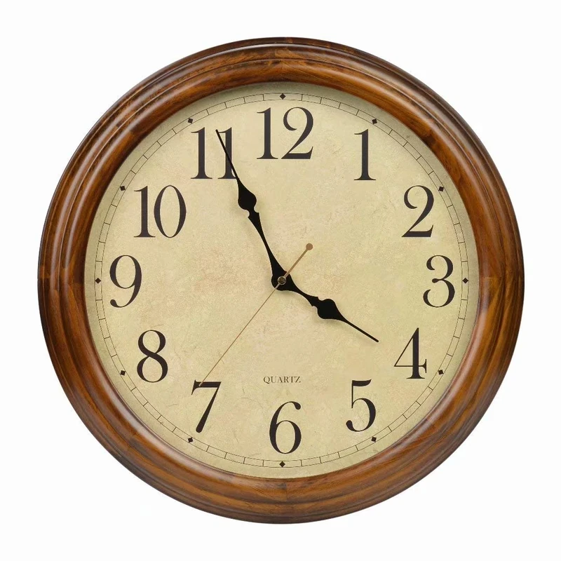 Old Oak 16-Inch Solid Wood Silent Non-Ticking Decorative Wall Clock with Large Arabic Numerals
