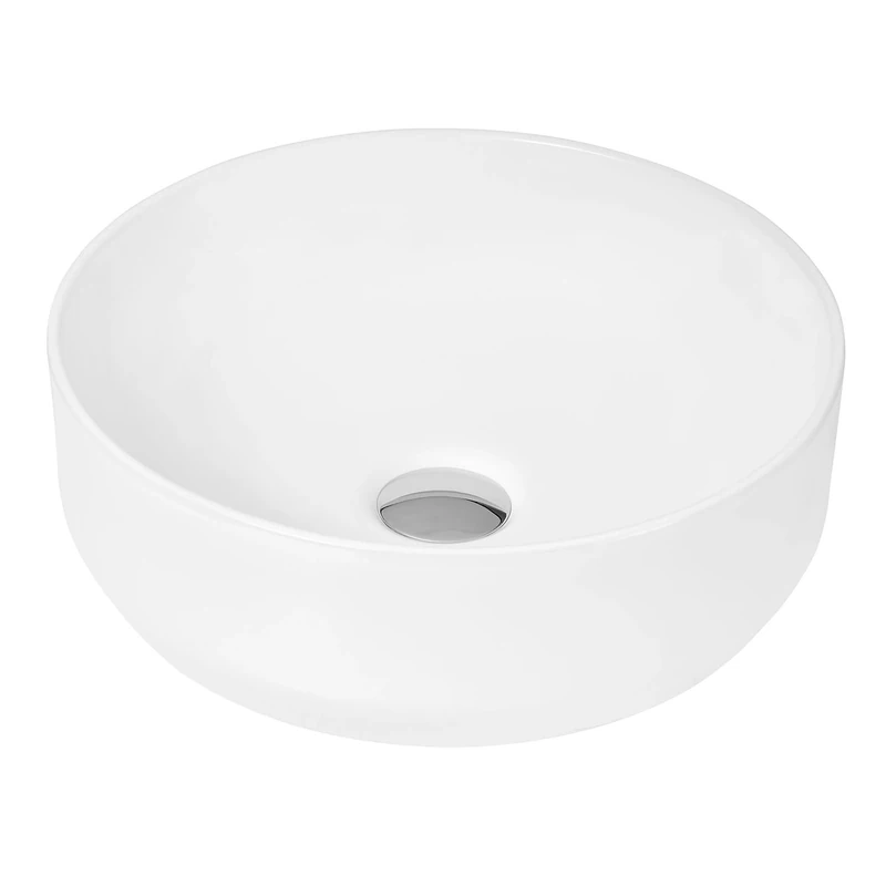 Hudson Reed NBV162 Vessel Modern Round Bathroom Counter Top Sink Basin, White