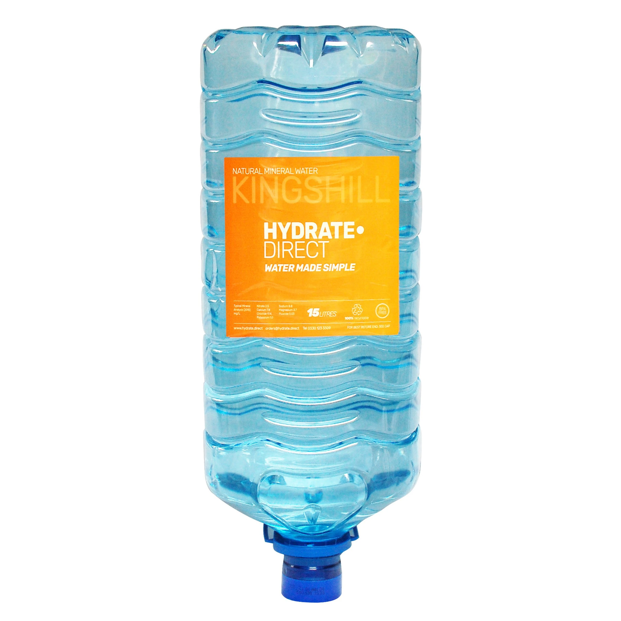 5 x Hydrate Direct Natural Water – Water Cooler Dispenser Refill – 15 Litre Bottles