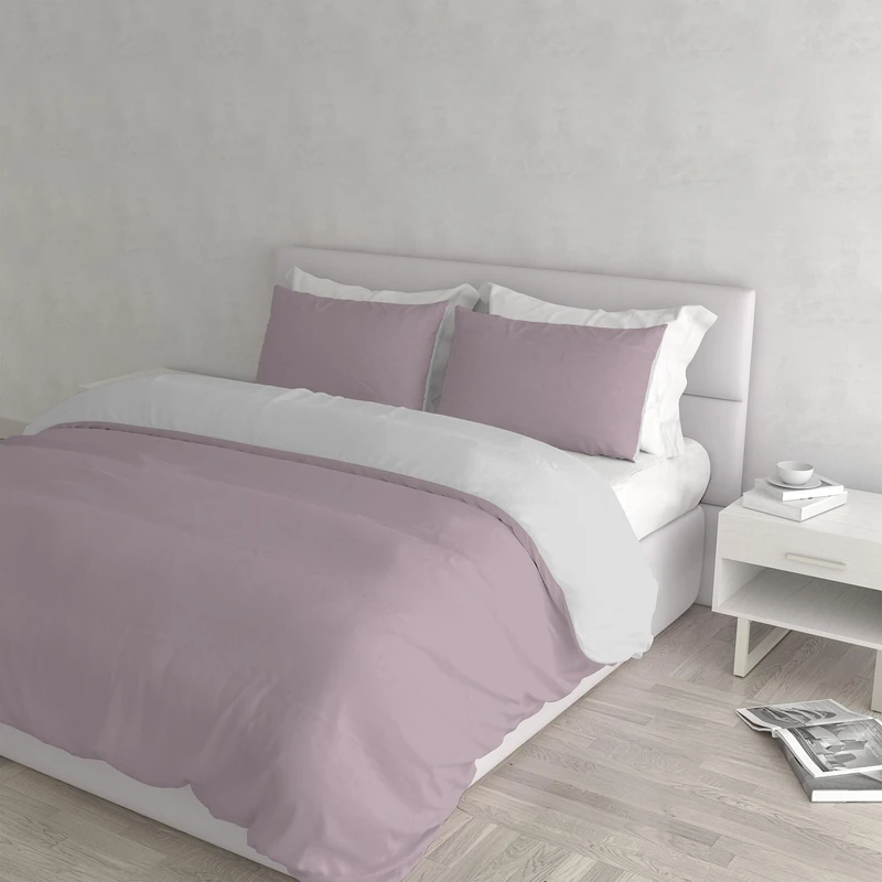 Italian Bed Linen Natural Color Duvet Cover Set with Doubleface Solid Colour Bag Sheet and Pillowcase, Misty Rose/Light Gray, double - Image 1
