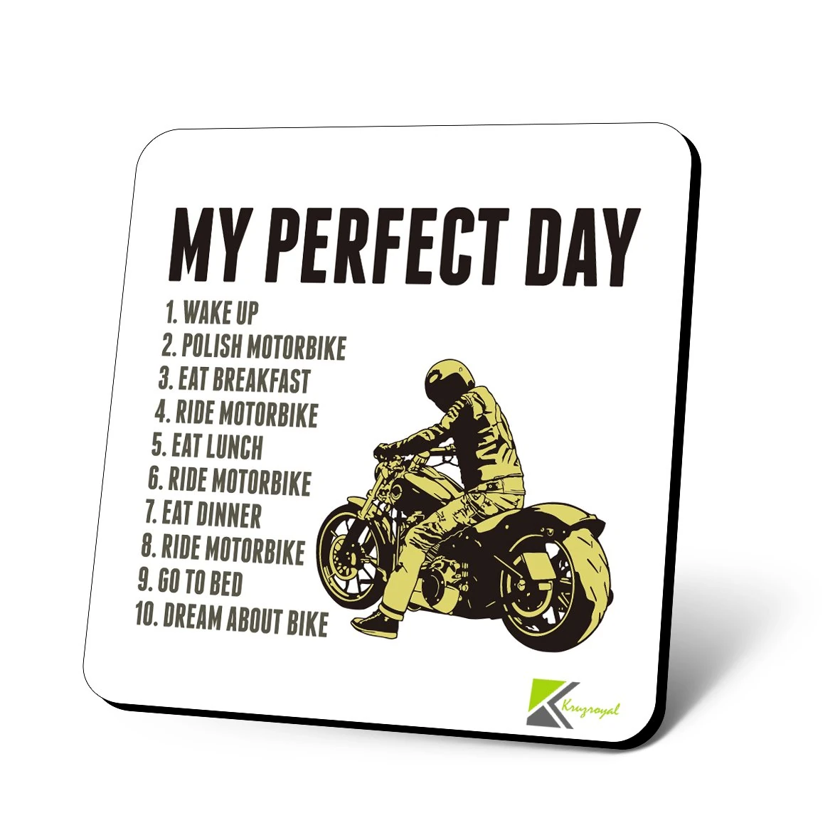 CS712 My Perfect Day (For Motorbike lover) Novelty Funny Coffee Tea Drink Gift Glossy MDF Wooden Coaster
