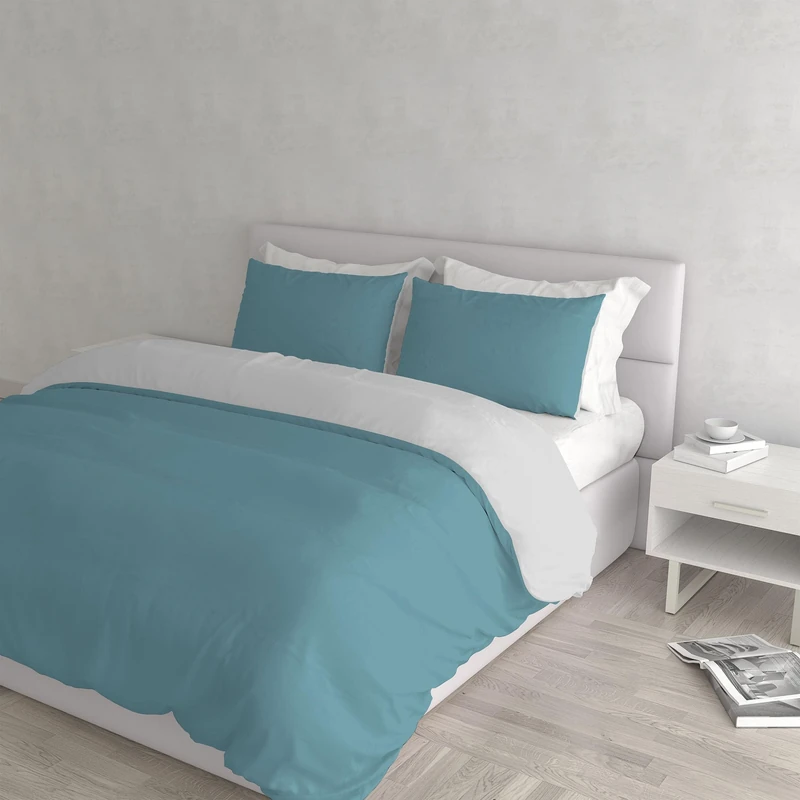 Italian Bed Linen Natural Color Duvet Cover Set with Doubleface Solid Colour Bag Sheet and Pillowcase, Ottanio/Light Gray, double - Image 1
