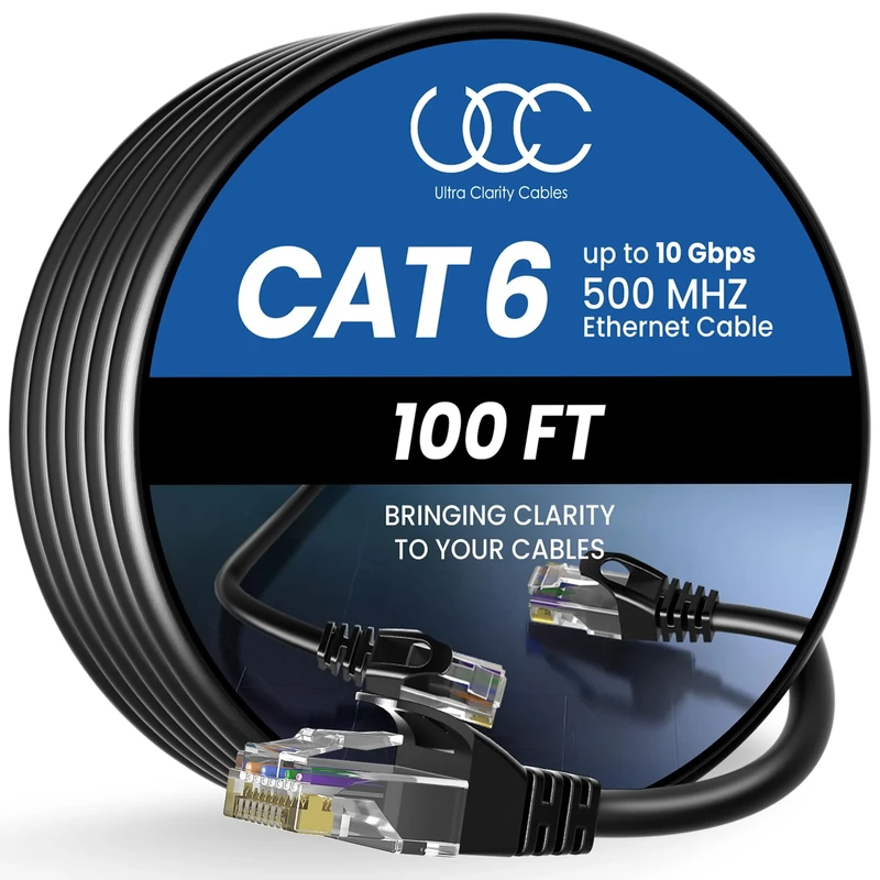 Ultra Clarity Cables Ethernet Cable Cat6 30M/100ft, High-Speed 10Gbps LAN Cable with Gold Plated RJ45 Connector for Router, Modem, PC, Switches, Hub, Laptop, Black, 1 Pack