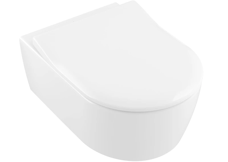 Villeroy & Boch Avento SlimSeat WC seat - Toilet seat with soft-close mechanism - Removable, shatterproof toilet seat made of duroplast in a D shape - Original spare part - White Alpine, glossy