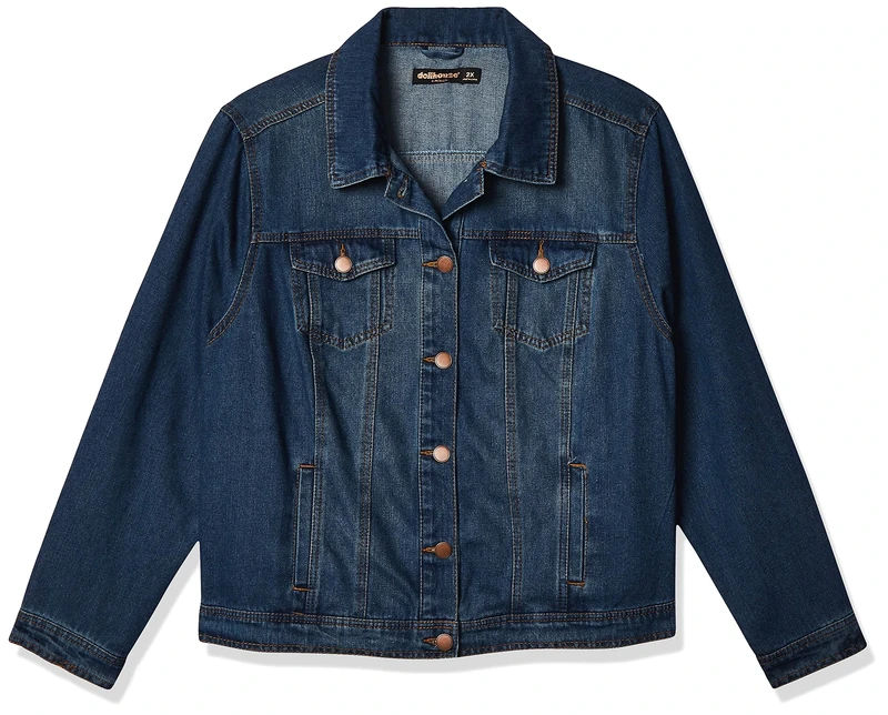 dollhouse Womens Dark Plus Denim Jacket, Dark Denim Wash, 3X