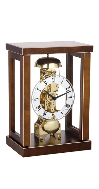 Hermle Walnut Table Clock with Brass Skeleton Mechanical Movement and Hour Strike 23056-030791