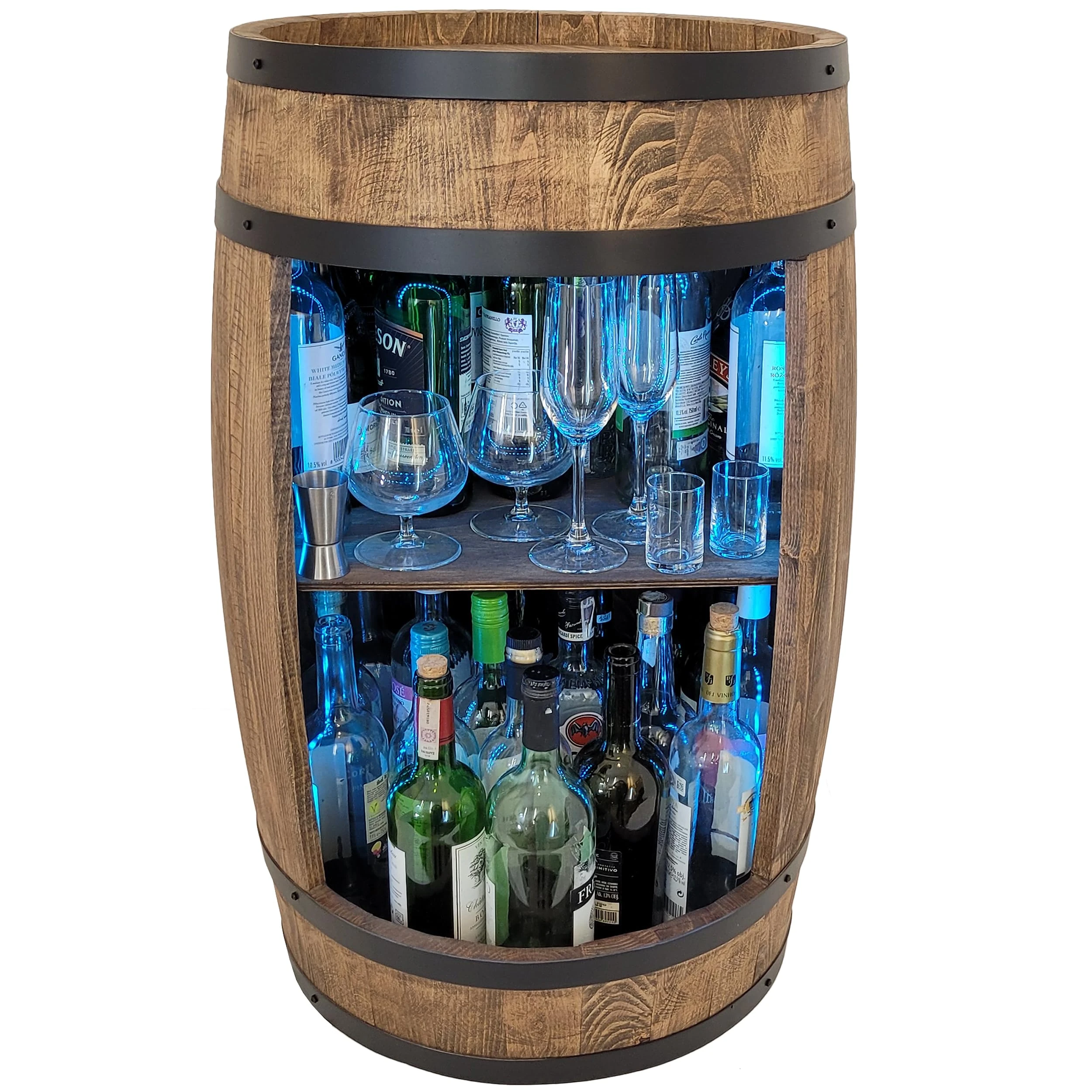 weeco Wine Barrel as Wine Rack - Wine Cabinet Bar Cabinet LED RGB Lights, Bar Table Made of Wooden Barrel, Wine Rack Bottle Stand Decoration Draft Beer / Home Bar Comode Cabinet Wooden Barrel for
