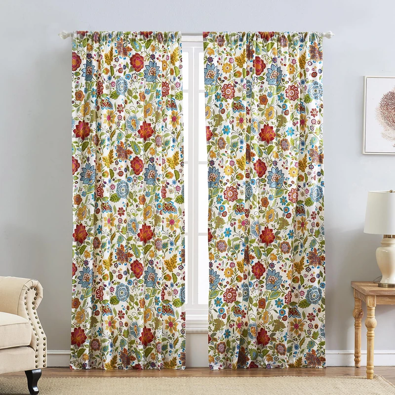 Greenland Home Astoria Semi-Sheer Curtain Panels, Set of 2, Lined, with Tiebacks, 95 L x 42 W (x2), White