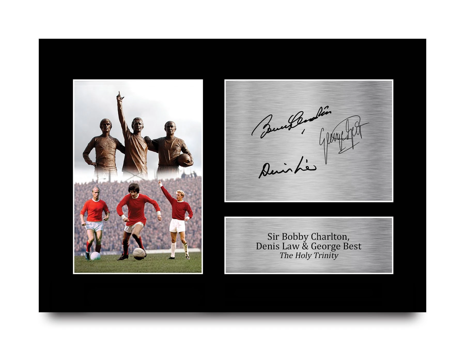 HWC Trading Denis Law, George Best & Bobby Charlton Gift Signed A4 Printed Autograph Gifts Photo Display