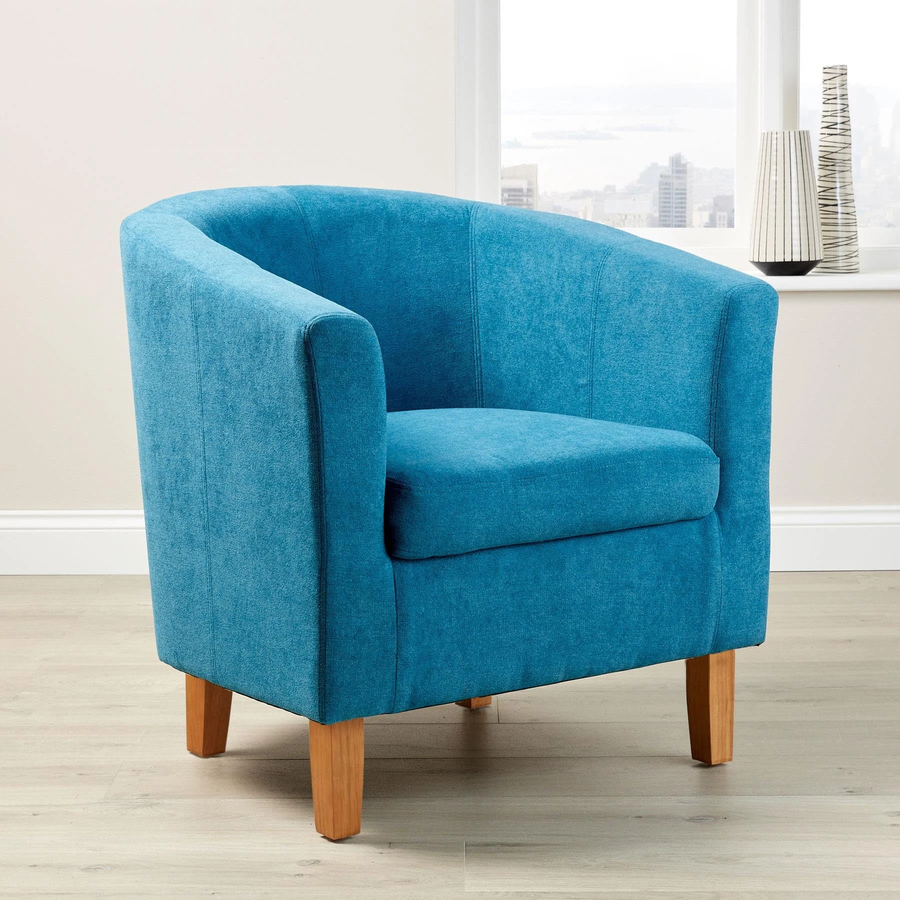 Home Source Tub Accent Chair - Fabric Armchair with Wooden Legs - Upholstered Single Sofa for Home, Office, Living Room - Padded Foam Seat (Teal)
