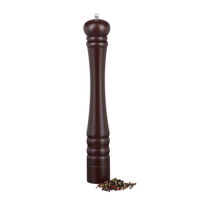 Relaxdays Wooden Pepper Mill, Ceramic Grinding Mechanism, Large, Size: 40 x 6 x 6 cm, Classic Design, Choco Brown - Image 1