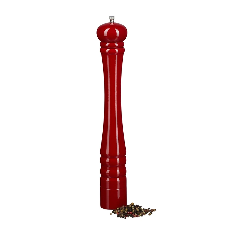 Relaxdays Wooden Pepper Mill, Ceramic Grinding Mechanism, Large, Size: 40 x 6 x 6 cm, Classic Design, Red
