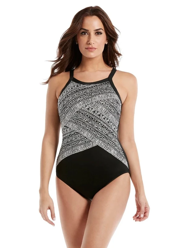 Miraclesuit Castaway Stripe Zephyr Underwire One-Piece, 12, Black/Print