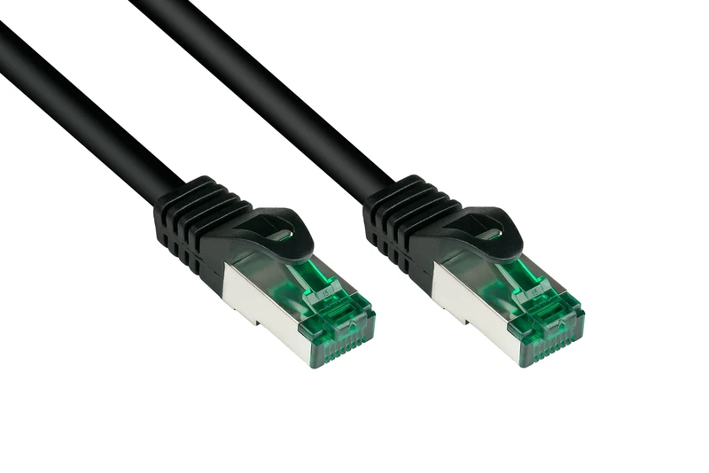 Good Connections® Premium Cat 6A Outdoor Patch Cable 40 m IP66 with Latch Protection 10 GIGABIT Copper Conductor/CU S/FTP PiMF 500 MHz for Outdoor Use, UV and Water Resistant Black