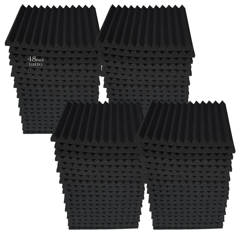 48 Pack Black 12 "X 12 "X1" Acoustic Panels Studio Soundproofing Foam Wedge Tiles,