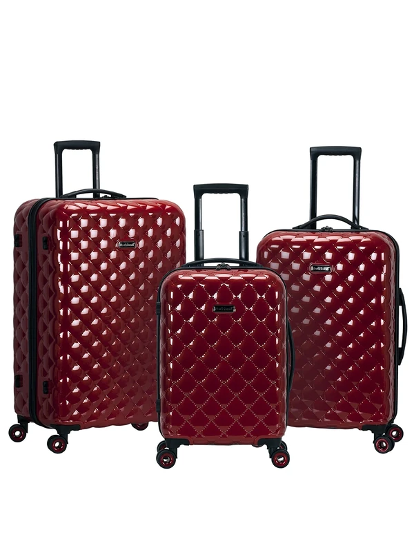 Rockland Quilt 3-Piece Polycarbonate/ABS Vertical Set, Red, 3-Piece Set (20/24/28), Hardside Duvet Expandable Swivel Wheel Luggage Set
