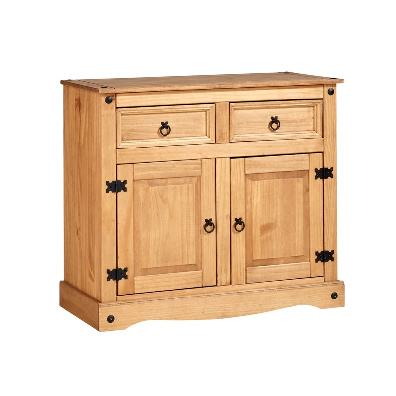 Home Source Corona Storage Cupboard Solid Pine 2 Drawer 2 Door Wooden Mexican Cabinet