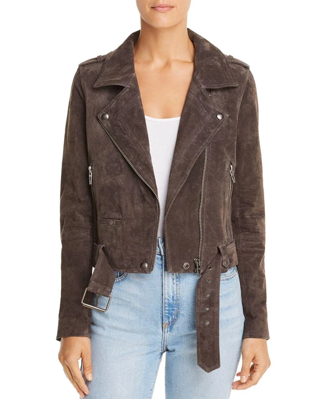 [BLANKNYC] womens Luxury Clothing Cropped Suede Leather Motorcycle Jacket - grey - S