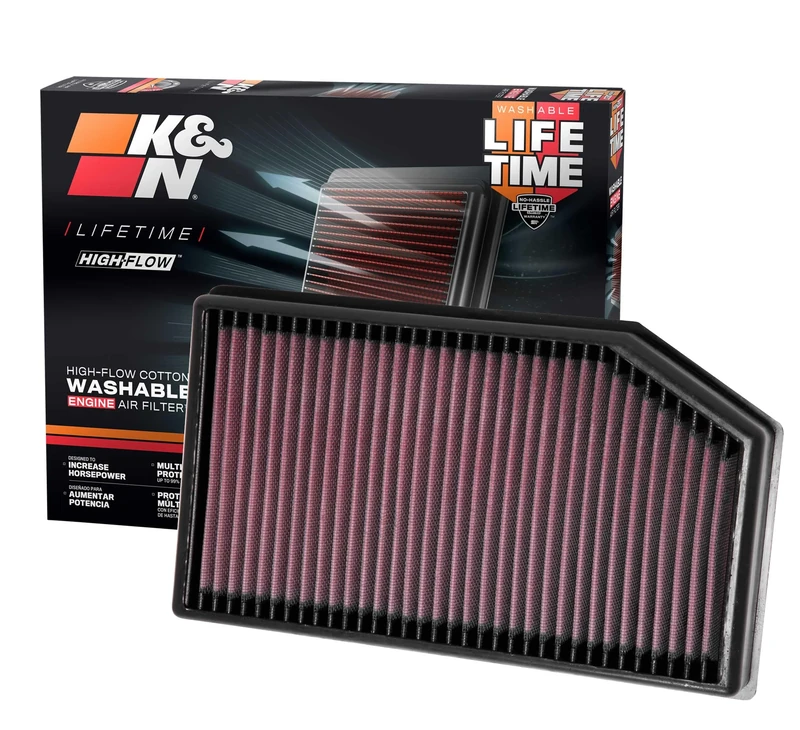 K&N Replacement air filter compatible with Jeep Wrangler JL 2.0 & 3.6 2018- (33-5076)