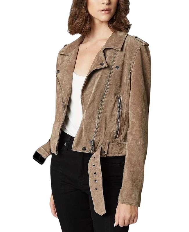[BLANKNYC] Women's Jackets, & Luxury Clothing Cropped Suede Leather Motorcycle Jackets Comfortable Stylish Coats, French Taupe, L UK